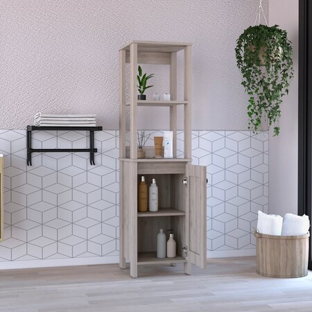 Tuhome St. Clair Linen Cabinet, Two Interior Shelves, Two Open Shelves, Single Door, Light Gray MLZ7123